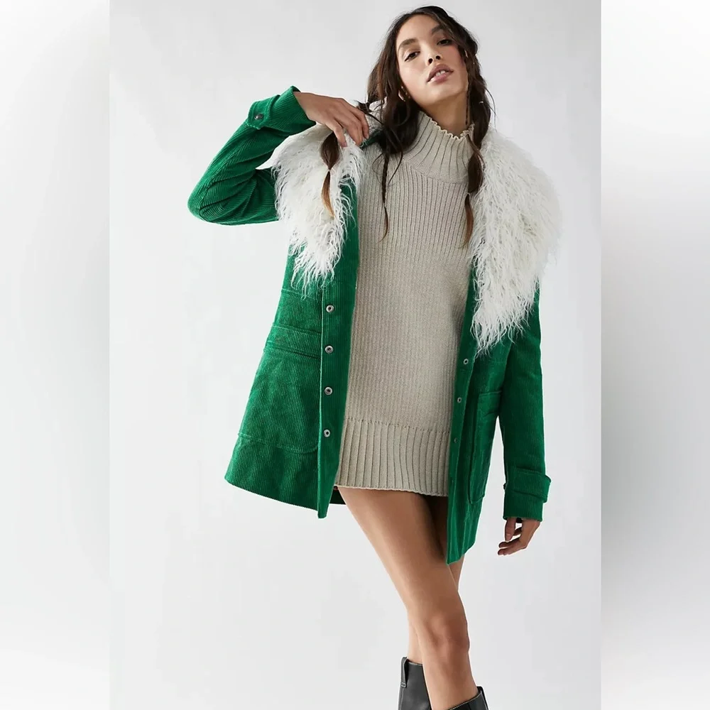 Free People Lady Lane Faux Fur Collar Corduroy Vintage Jacket S - Picture 1 of 7